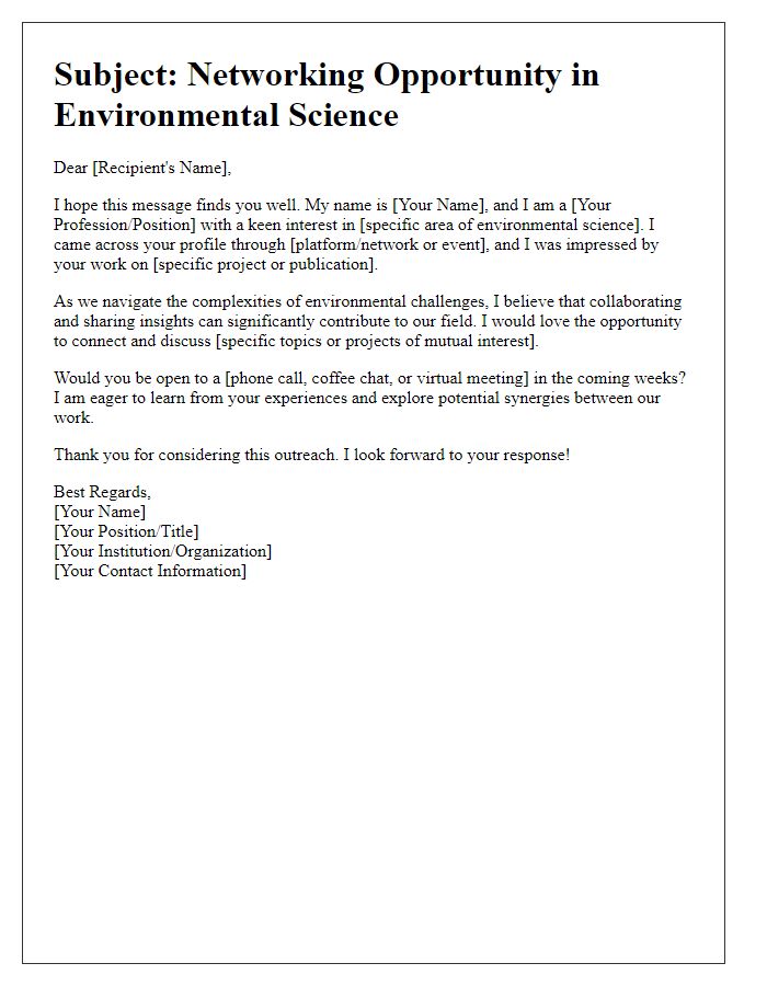 Letter template of networking outreach for environmental science professionals