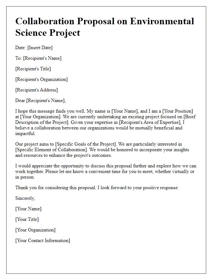 Letter template of proposal for an environmental science project collaboration