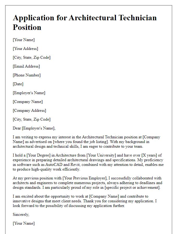 Letter template of architectural technician application