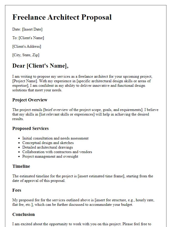 Letter template of freelance architect proposal