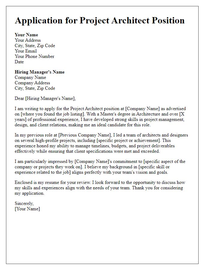 Letter template of project architect application