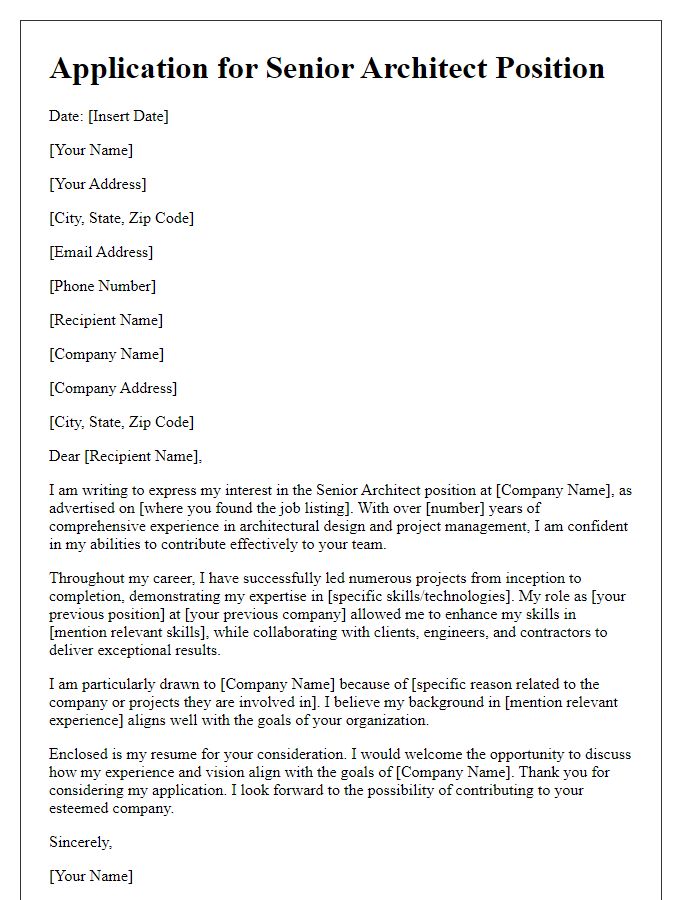 Letter template of senior architect position application