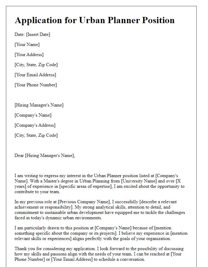 Letter template of urban planner position application