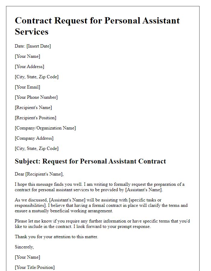 Letter template of personal assistant contract request