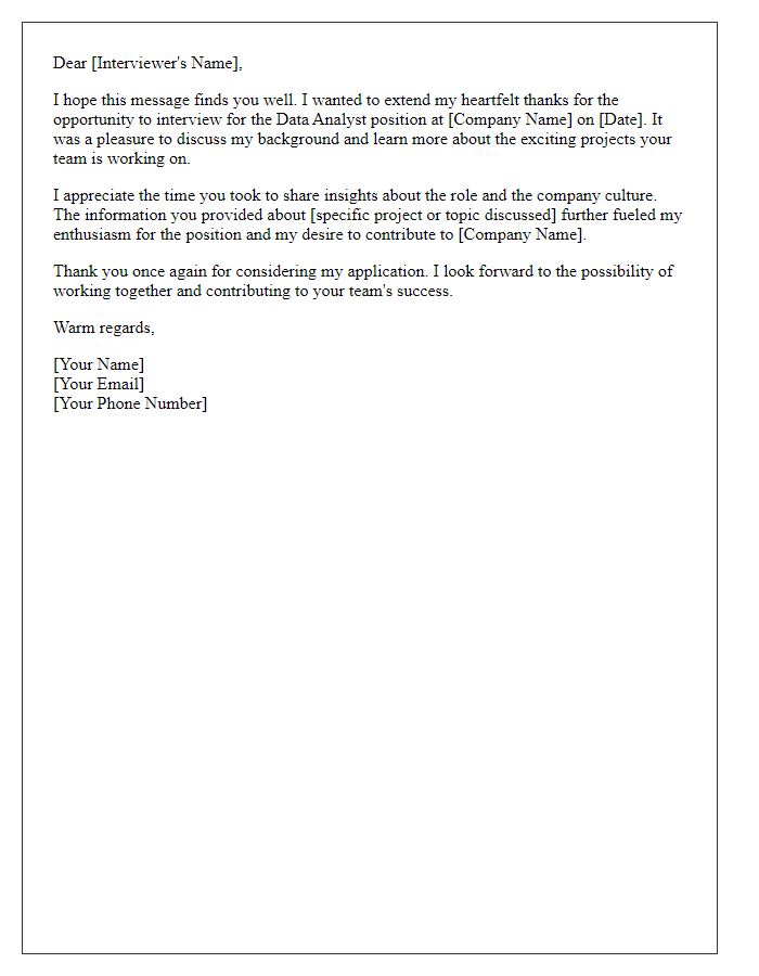 Letter template of thank you for data analyst interview