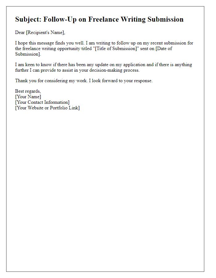 Letter template of follow-up for freelance writing submissions