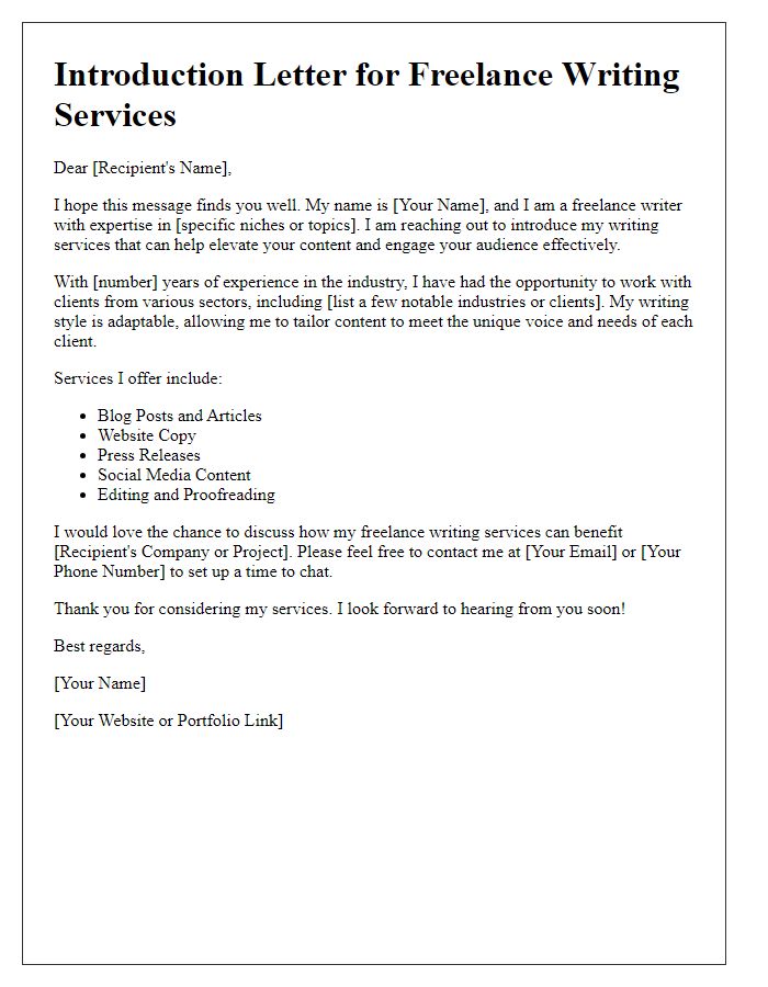 Letter template of introduction for freelance writing services