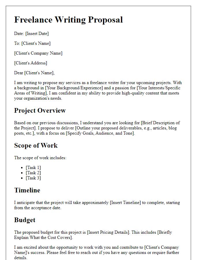 Letter template of proposal for freelance writing projects