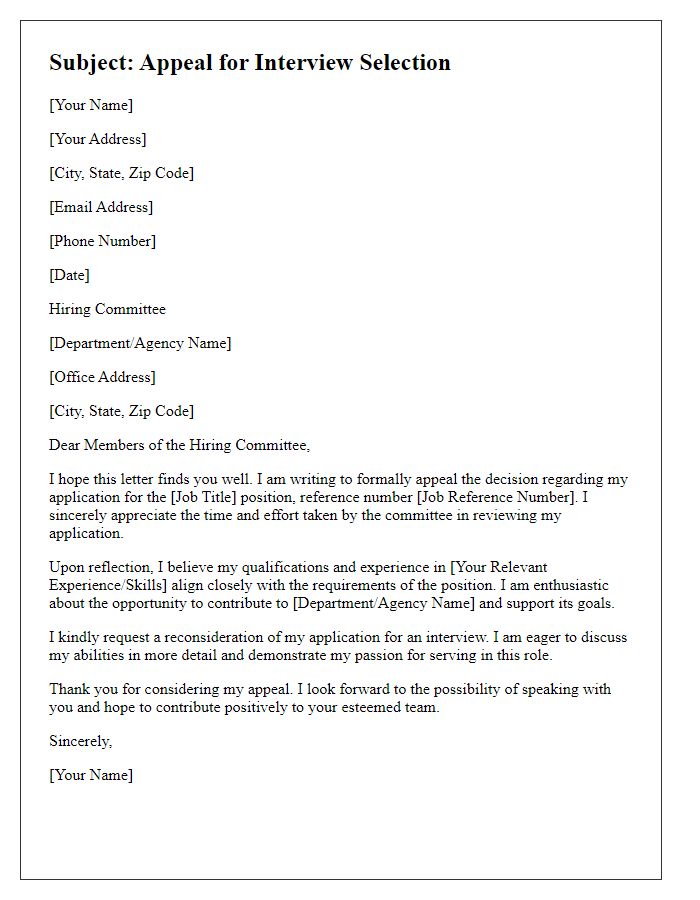 Letter template of appeal for government job interview selection