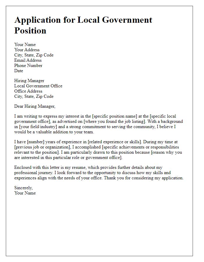 Letter template of application for local government position