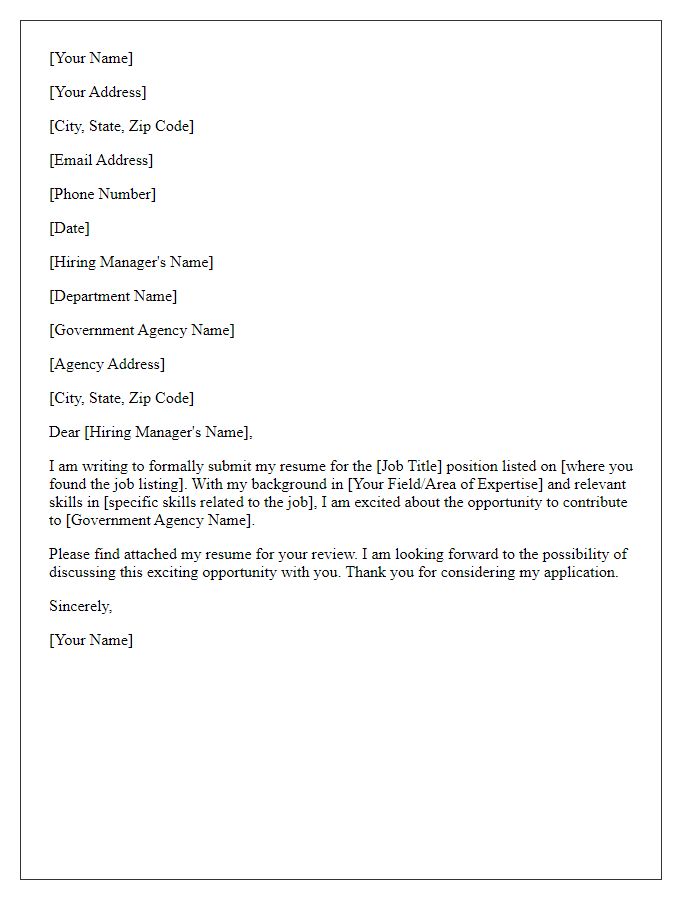 Letter template of resume submission for government employment