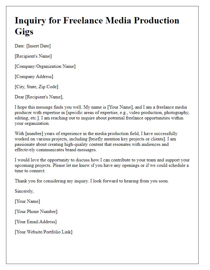 Letter template of inquiry for freelance media production gigs