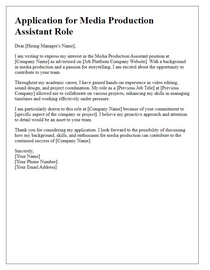 Letter template of interest for media production assistant role