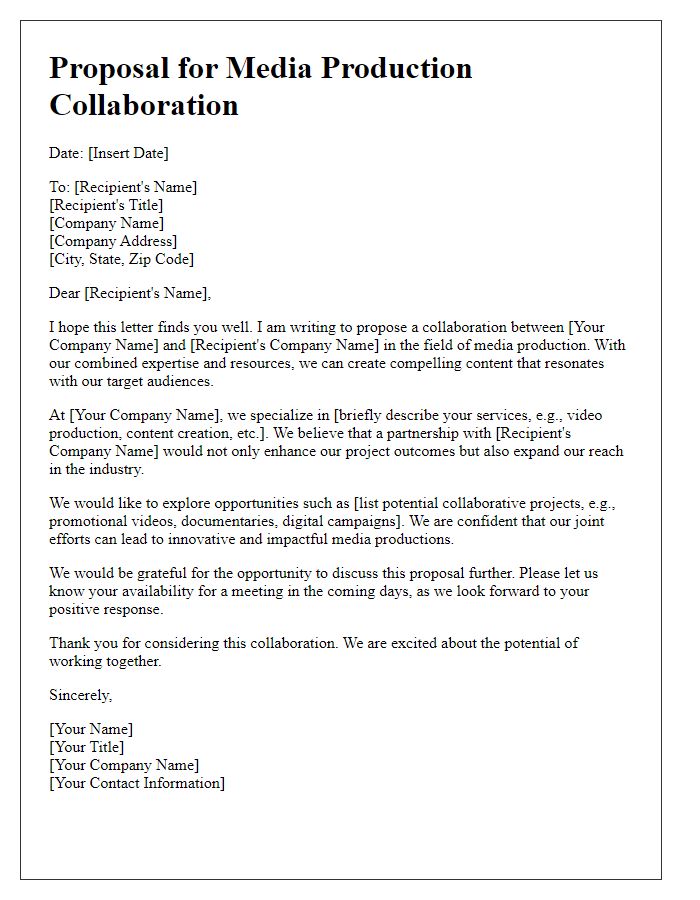 Letter template of proposal for media production collaboration