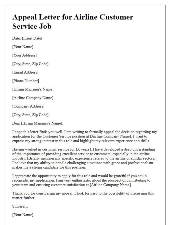 Letter template of appeal for airline customer service job