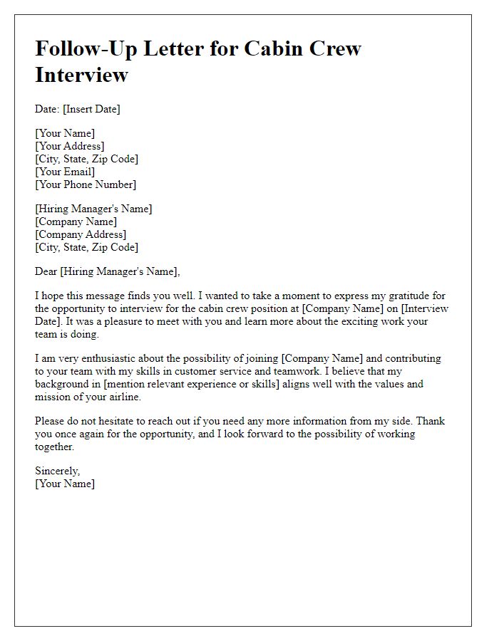 Letter template of follow-up for cabin crew interview