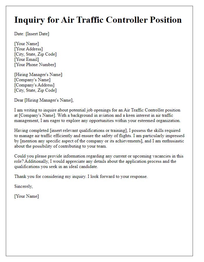 Letter template of inquiry for air traffic controller job