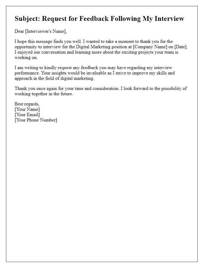 Letter template of feedback request after digital marketing interview