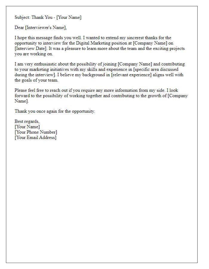 Letter template of follow-up for digital marketing job interview