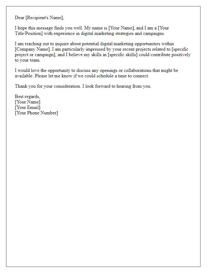 Letter template of inquiry for digital marketing opportunities