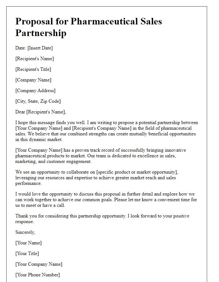 Letter template of proposal for pharmaceutical sales partnership