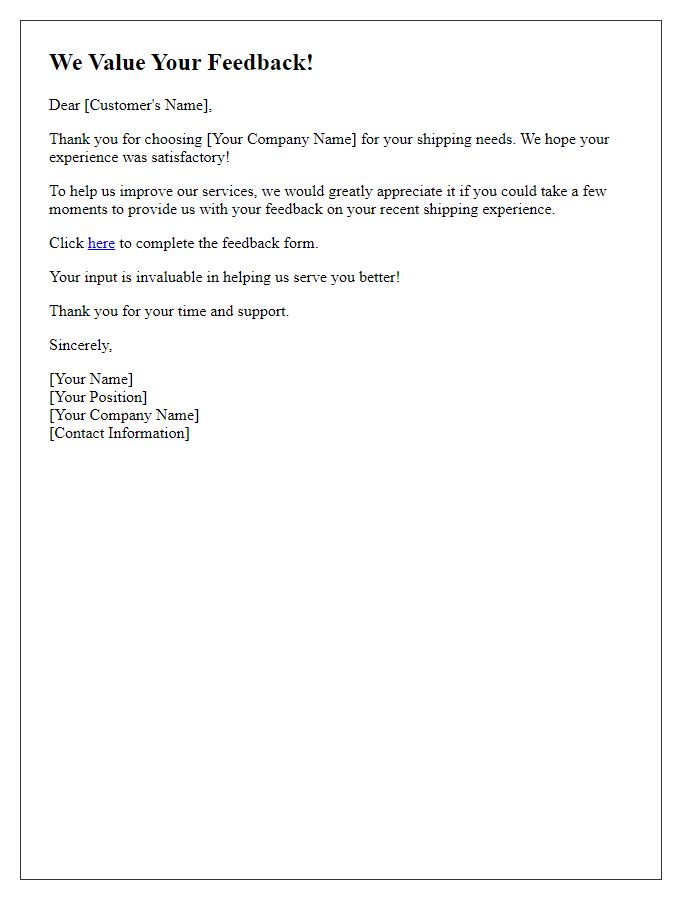 Letter template of feedback request for shipping service experience