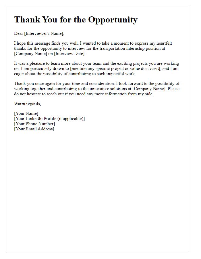 Letter template of thank you for transportation internship interview