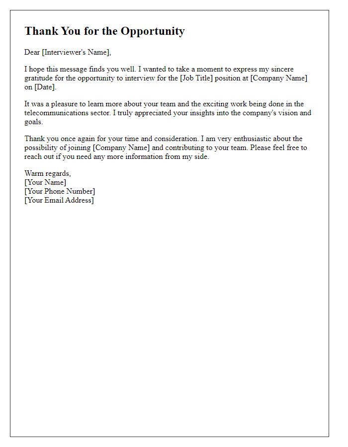 Letter template of gratitude for telecommunications job interview