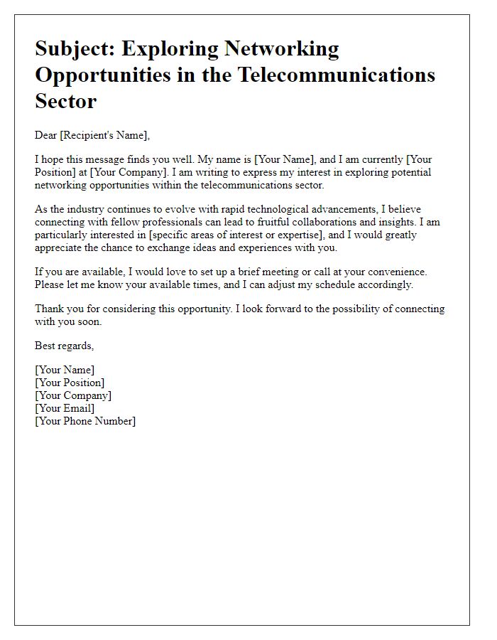 Letter template of networking opportunities in telecommunications sector