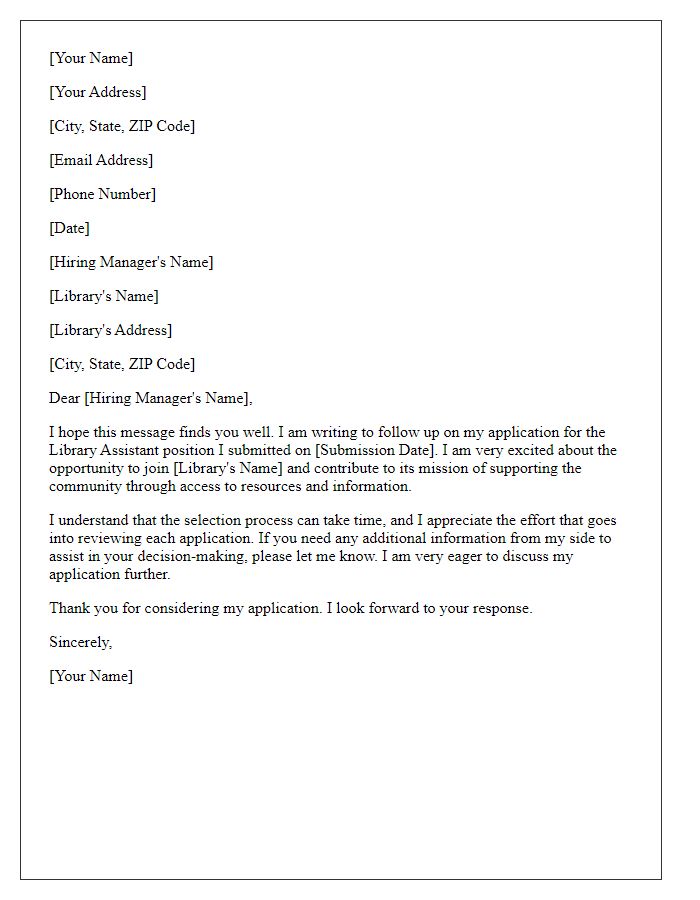 Letter template of follow-up for library assistant application