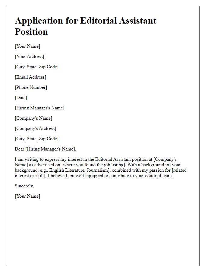 Letter template of editorial assistant application