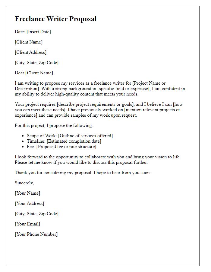 Letter template of freelance writer proposal