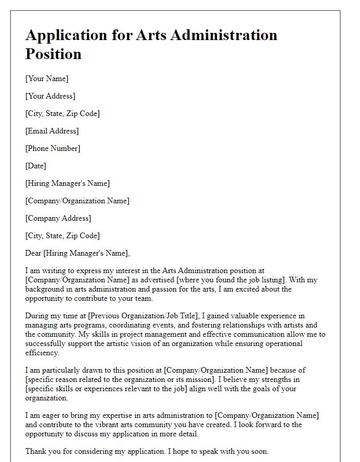 Letter template of application for arts administration position