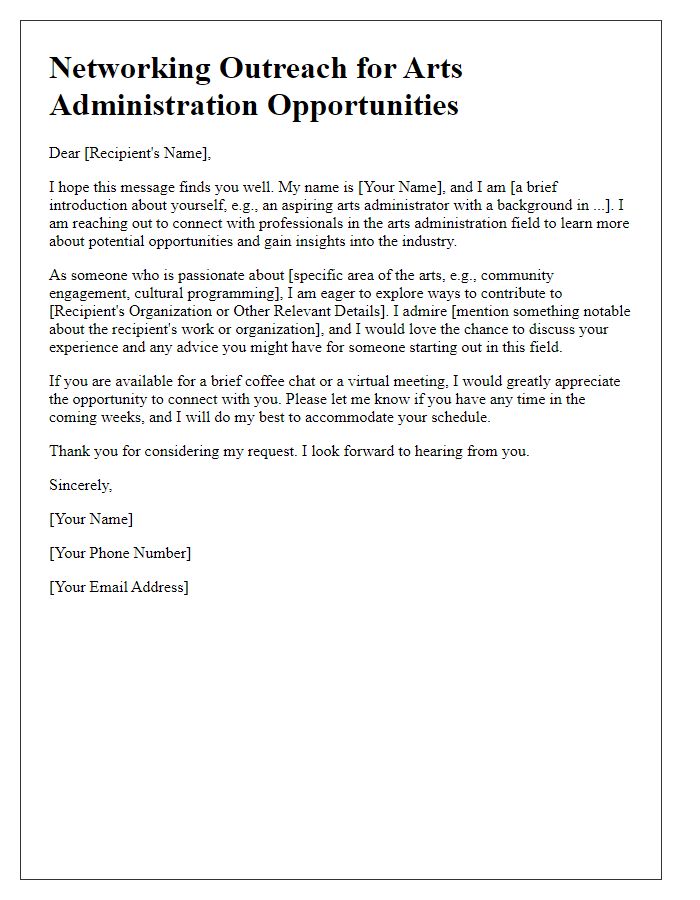 Letter template of networking outreach for arts administration opportunities