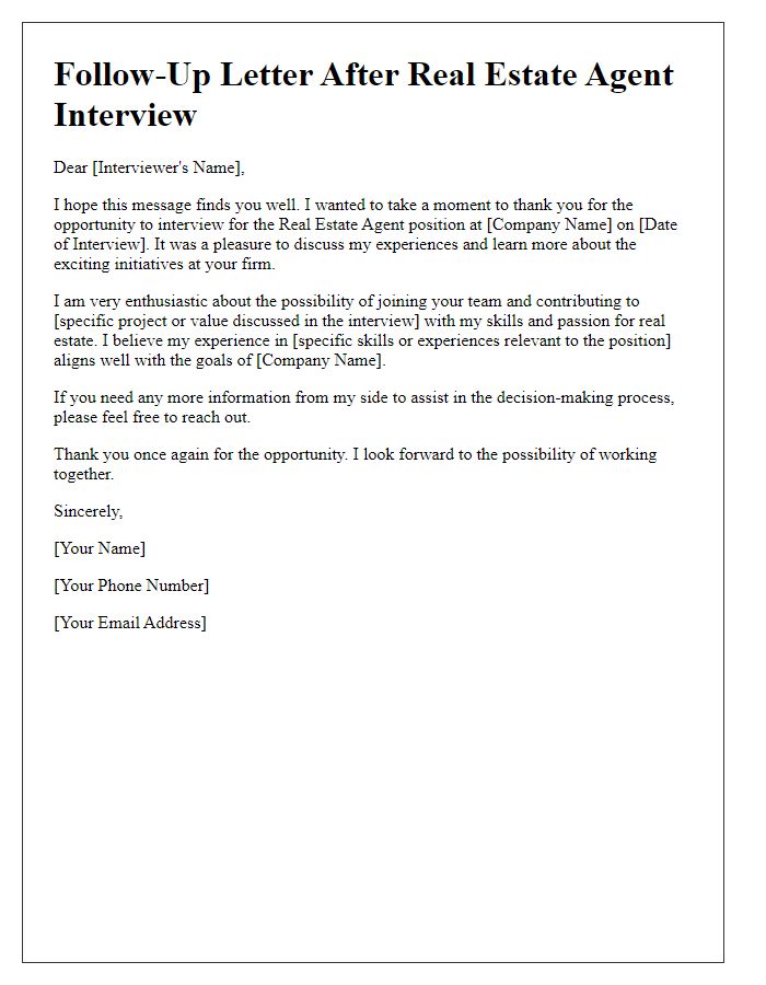 Letter template of follow-up for real estate agent interview