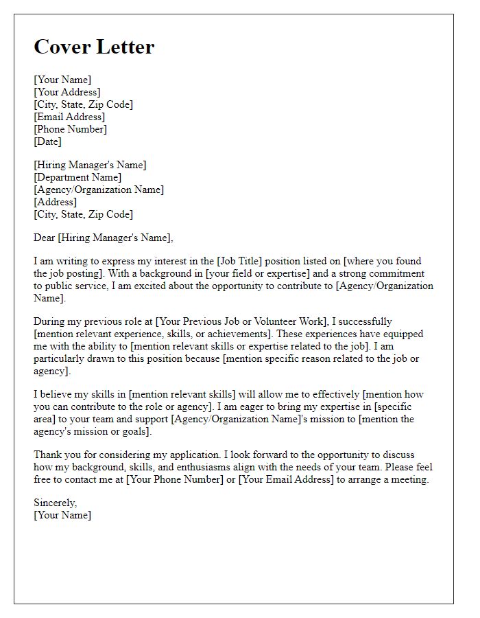 Letter template of cover letter for government job