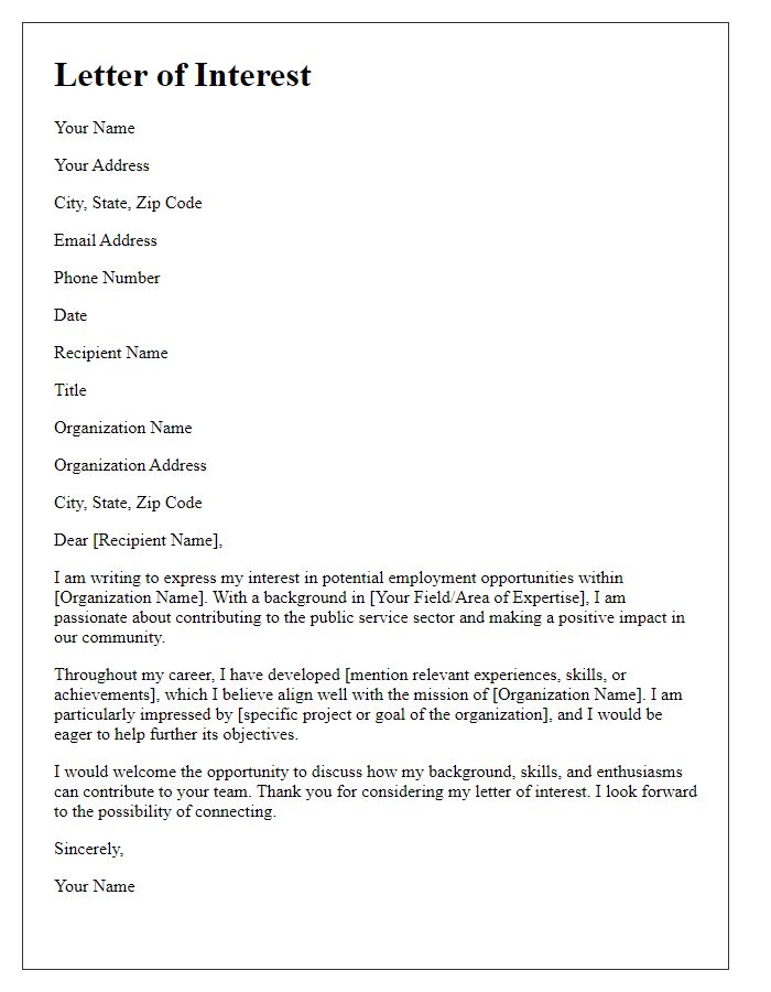 Letter template of interest for public service employment