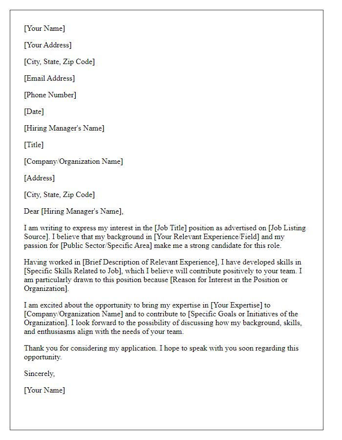 Letter template of response for public sector job listing