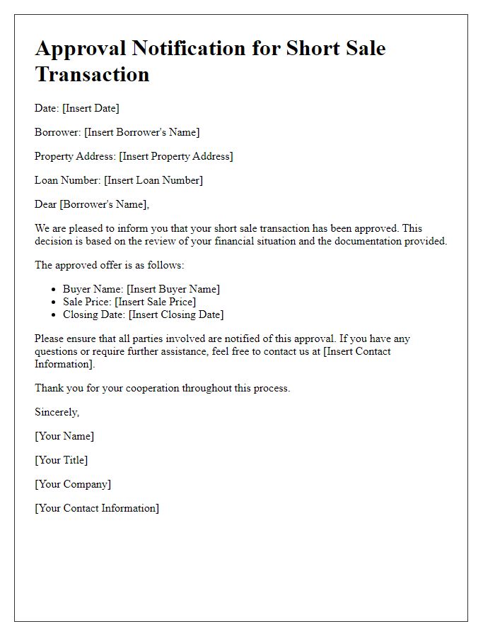 Letter template of short sale transaction approval notification