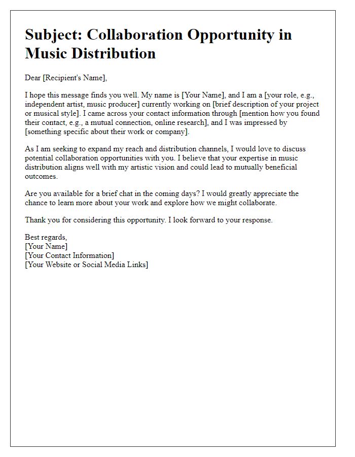 Letter template of networking for music distribution contacts