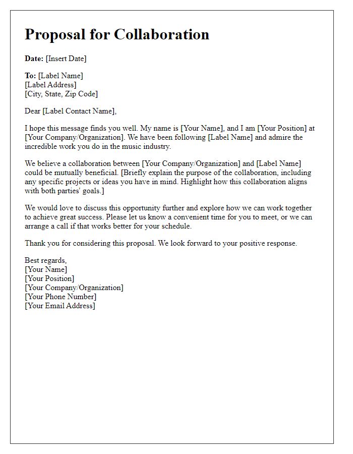 Letter template of proposal for collaboration with label