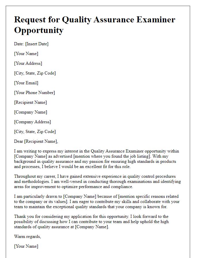 Letter template of request for quality assurance examiner opportunity