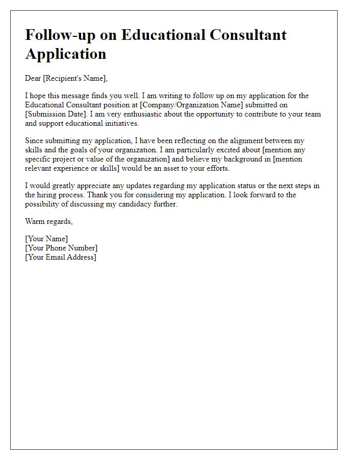 Letter template of follow-up for educational consultant application