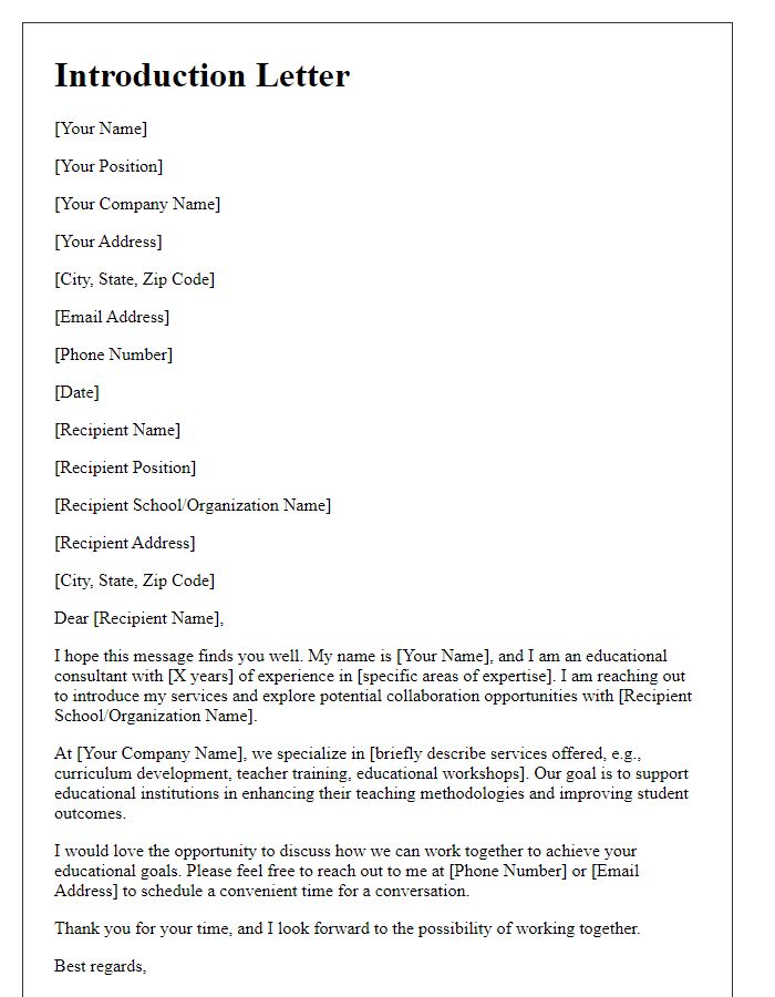 Letter template of introduction for educational consultant services