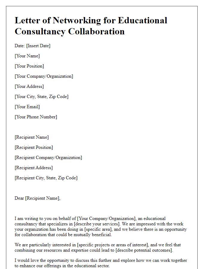 Letter template of networking for educational consultancy collaboration