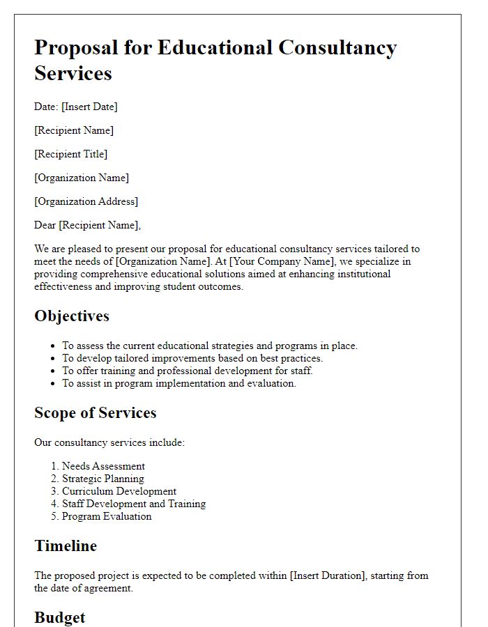 Letter template of proposal for educational consultancy services