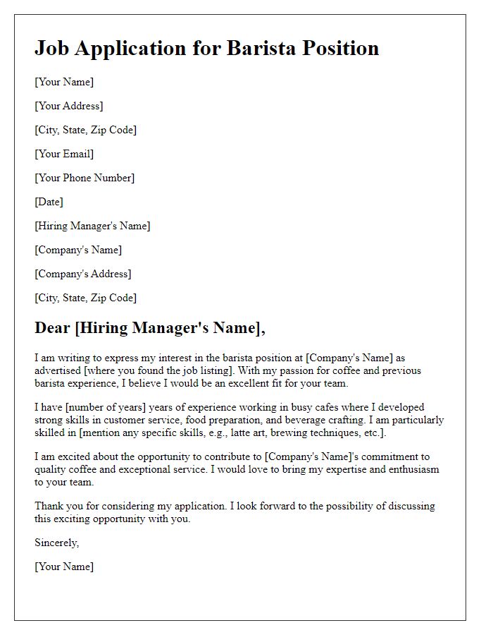 Letter template of request for a barista job opportunity