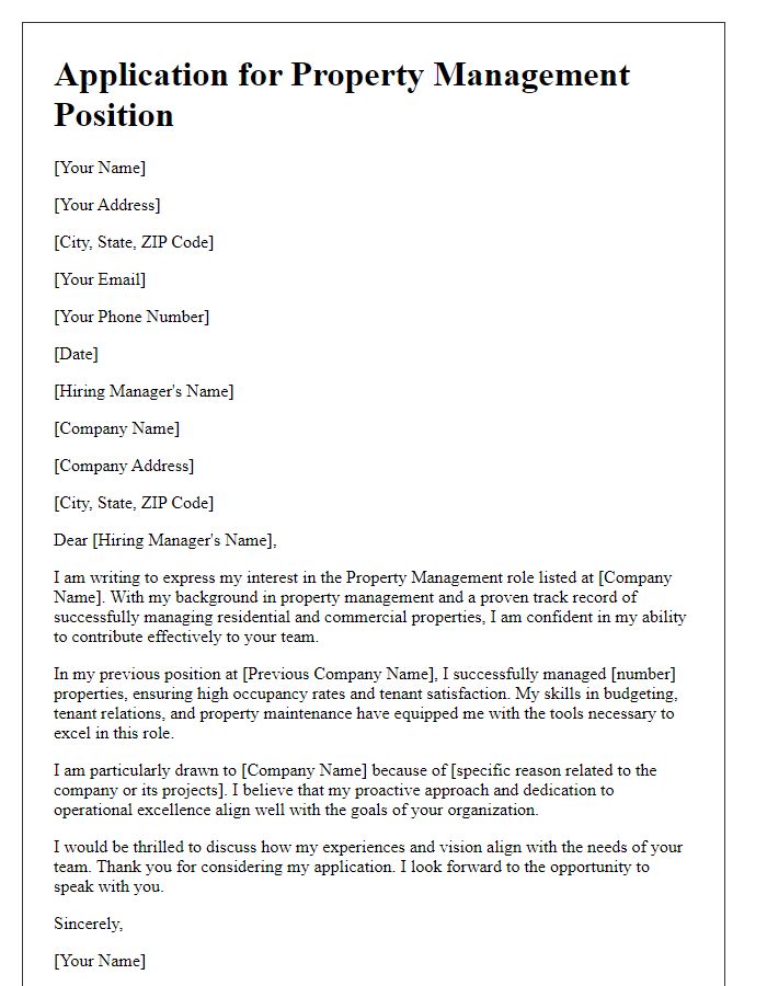 Letter template of application for property management role