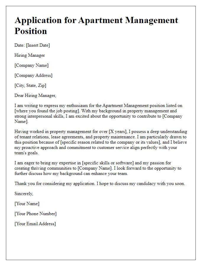 Letter template of enthusiasm for apartment management position