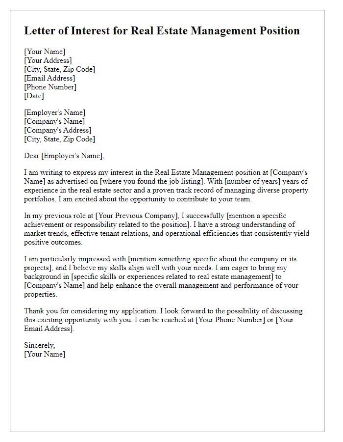 Letter template of interest for real estate management position